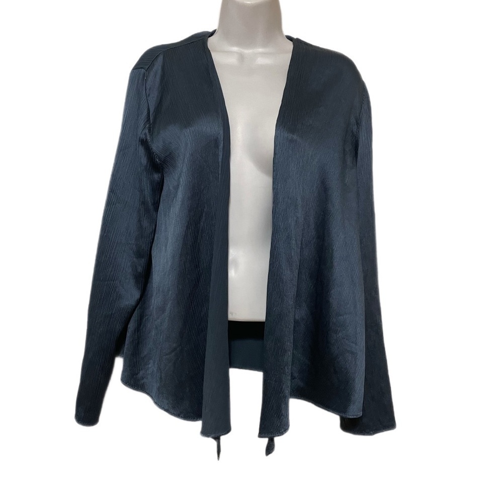 Eileen Fisher 100% Silk Blue Open Front Cardigan Waterfall Long Sleeve Top